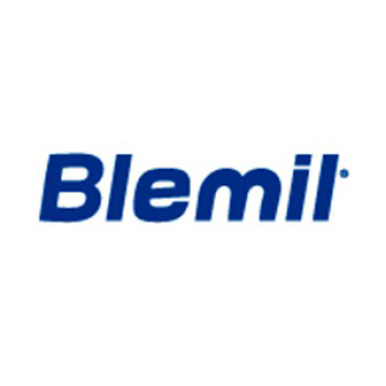 El logotipo de Blemil es azul y blanco sobre un fondo blanco.