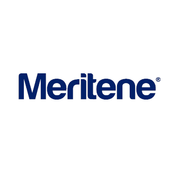 El logotipo de Meritene es azul y blanco sobre un fondo blanco.