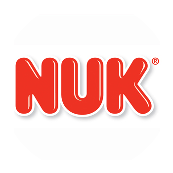 Un logotipo de Nuk rojo sobre un fondo blanco