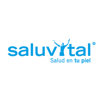 A blue and white logo for saluvital salud en tu piel