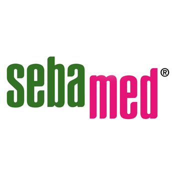 El logotipo de Sebamed es verde y rosa sobre un fondo blanco.