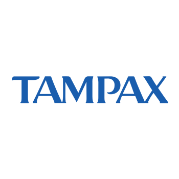 Un logotipo azul de Tampax sobre un fondo blanco.