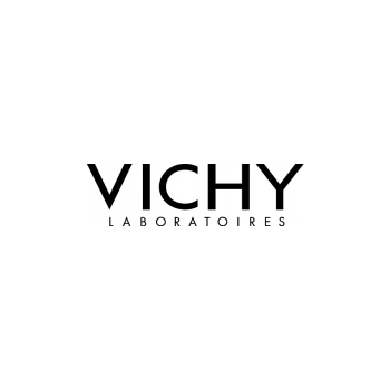 El logotipo de Vichy Laboratoires es en blanco y negro sobre fondo blanco.