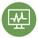 Un monitor de computadora con una línea de latidos del corazón dentro de un círculo verde.