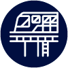 Un icono de tren en un círculo azul sobre un fondo blanco.