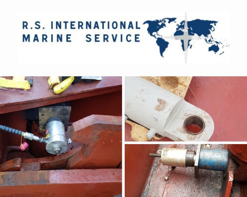 Ein RS International Marine Service-Logo mit einer Weltkarte