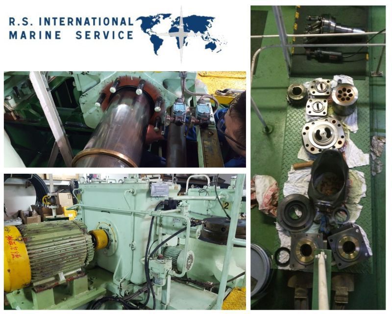 Eine Collage aus Bildern einer Maschine mit den Worten RS International Marine Service