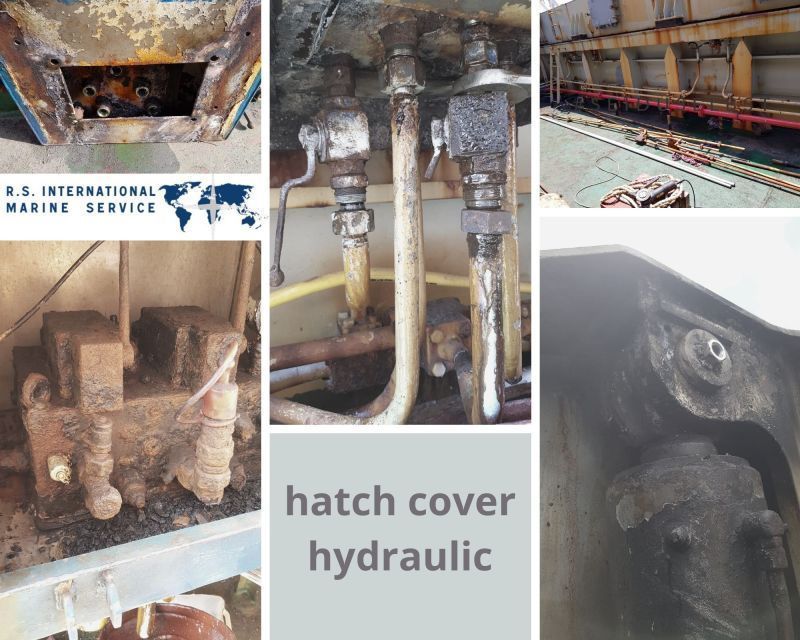Eine Collage aus Bildern einer hydraulischen Lukenabdeckung