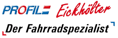 Logo for Profile Eickholter, with blue and red text and the slogan &ldquo;Der Fahrradspezialist&rdquo;