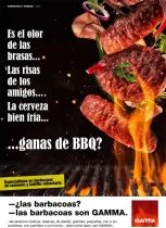 Un anuncio de Gamma BBQ muestra un montón de carne en una parrilla.