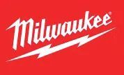 Un logotipo de Milwaukee con un rayo sobre un fondo rojo.