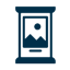 Dunkelblaues Symbol eines Mobiltelefons mit einem Bergbild auf dem Bildschirm.