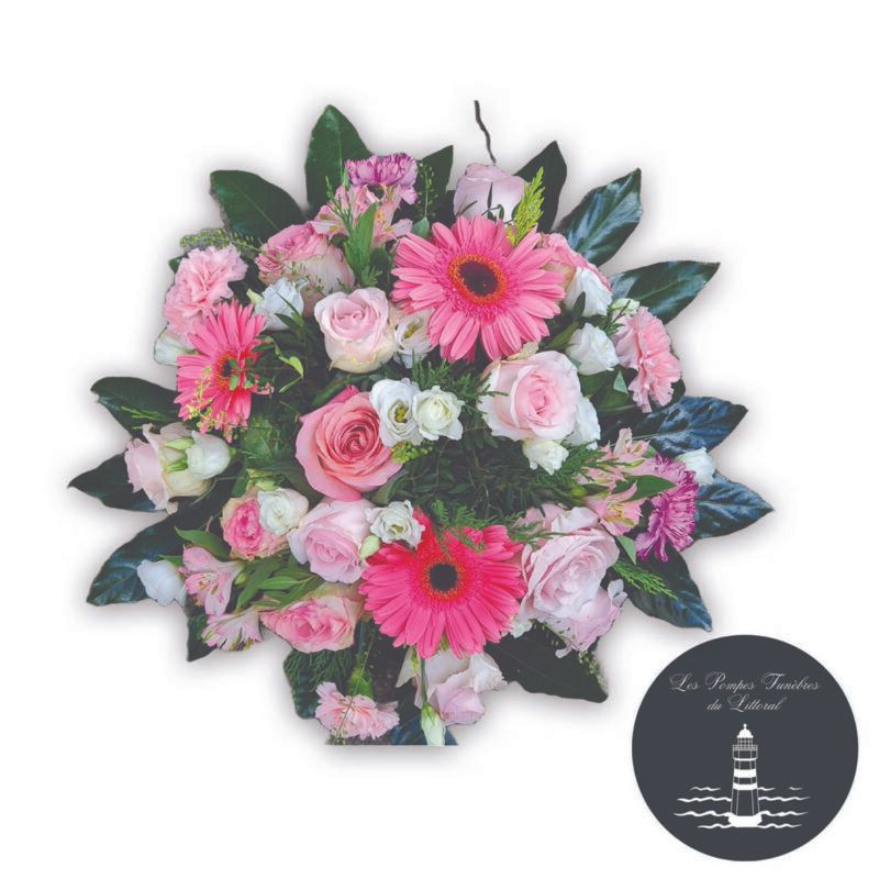 Coussin rond rose et blanc