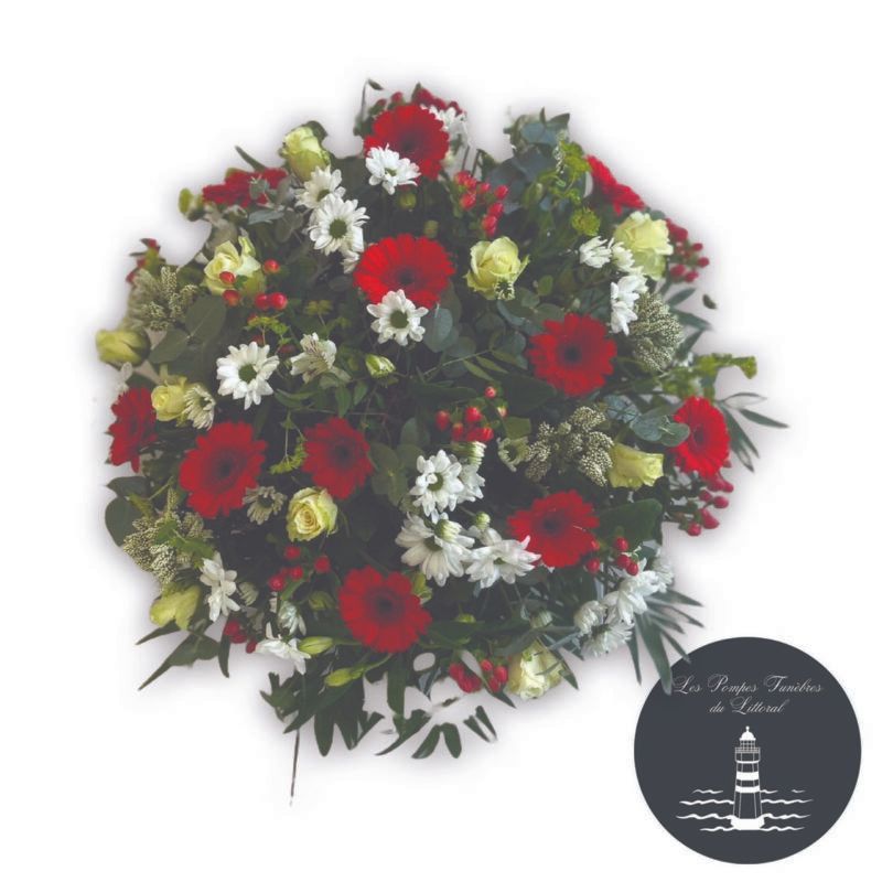 Coussin rond rouge et blanc