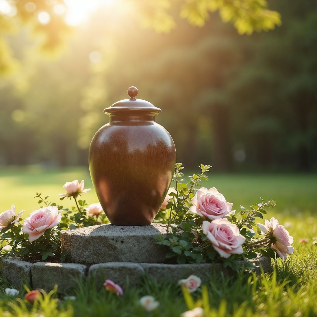 Urne funéraire sur une pierre