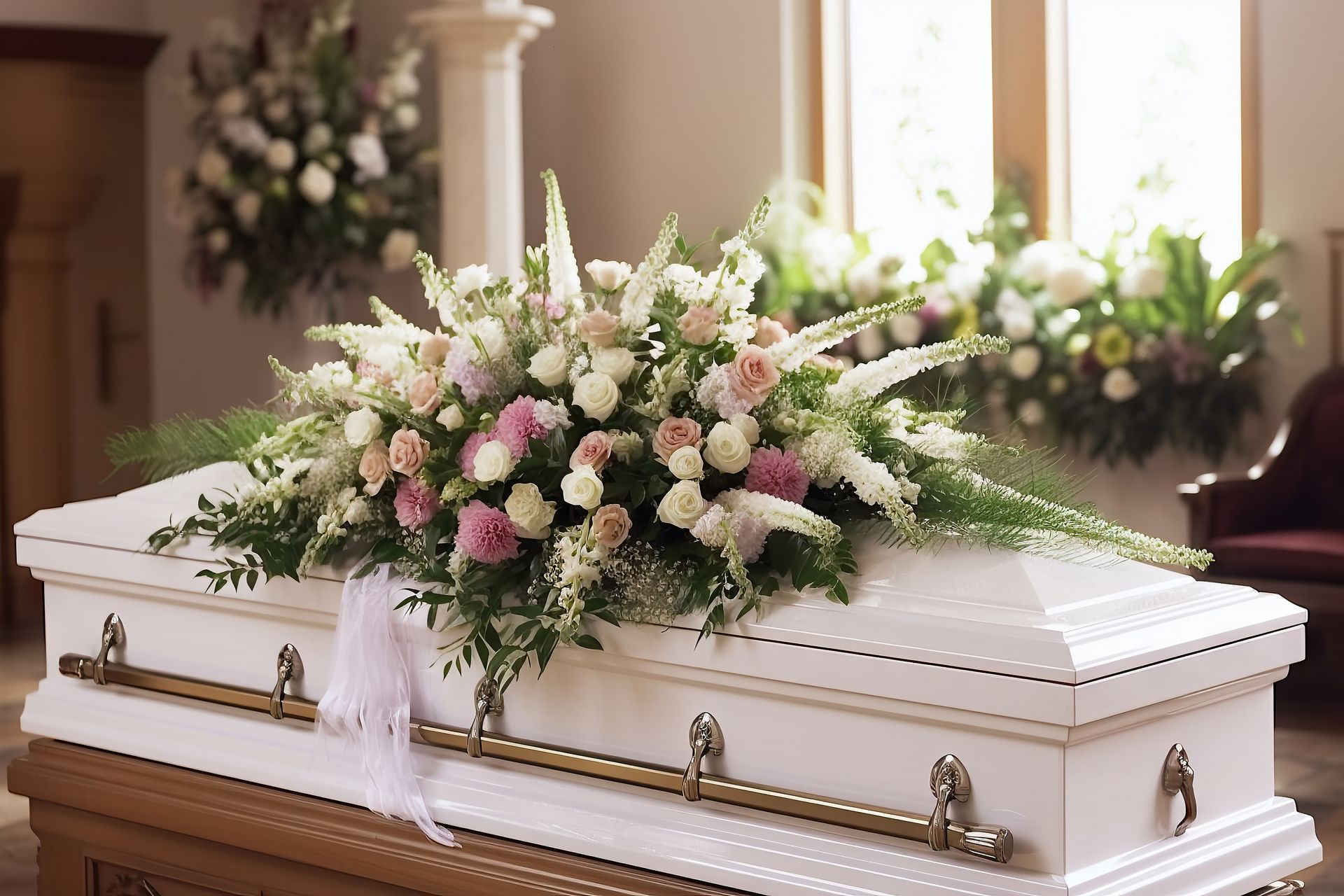 Urne remplie de fleurs blanches