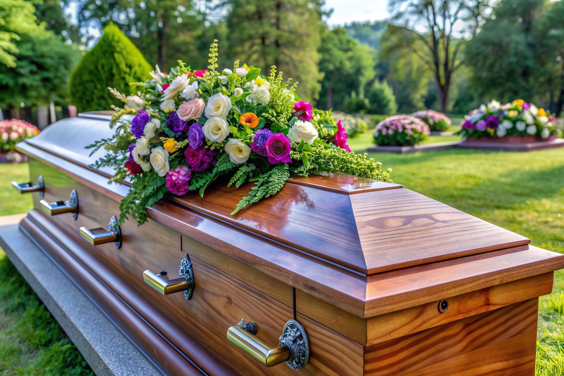 Cercueil avec des fleurs dessus
