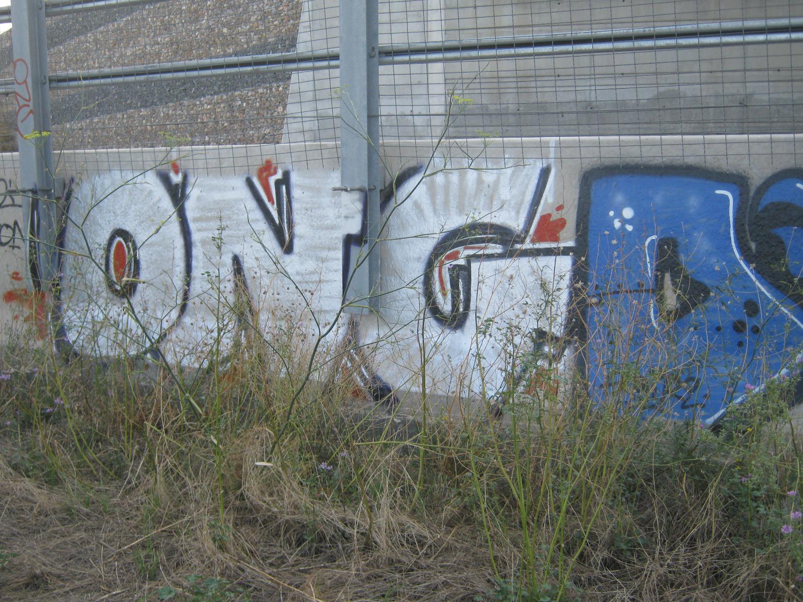Graffiti sur petit muret en béton avant