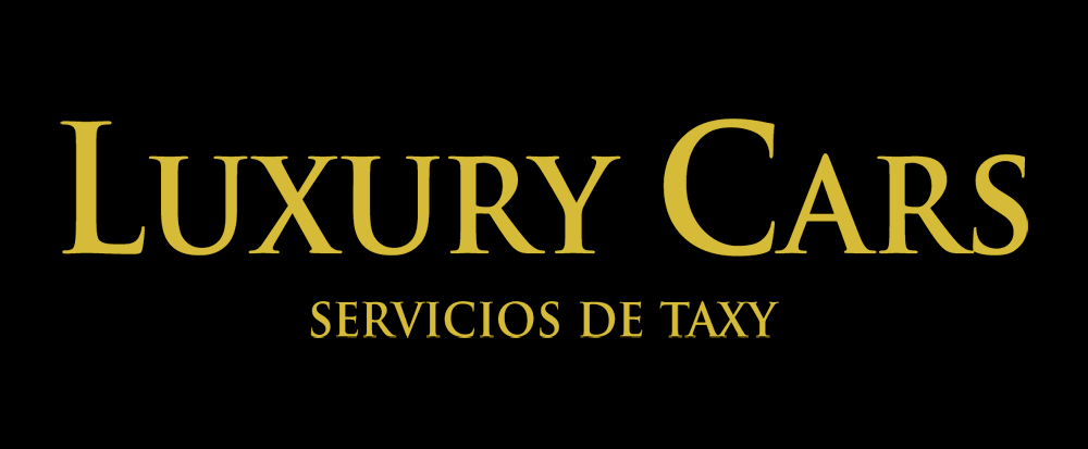 Logotipo para servicio de taxis de lujo. Texto dorado sobre fondo negro.