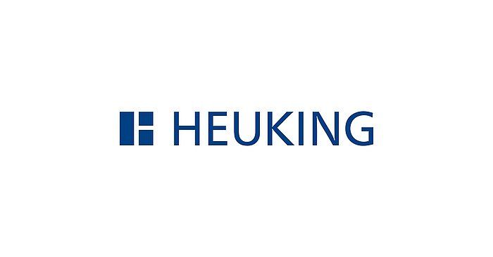 Das Logo von Heuking ist blau und weiß auf weißem Hintergrund.