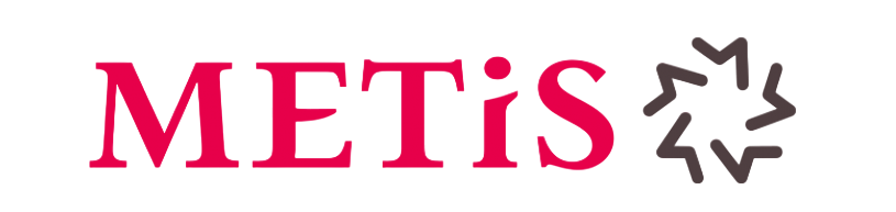Ein rotes Metis-Logo mit einem schwarzen Stern auf weißem Hintergrund
