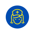 Un icono de enfermera amarilla en un círculo azul.