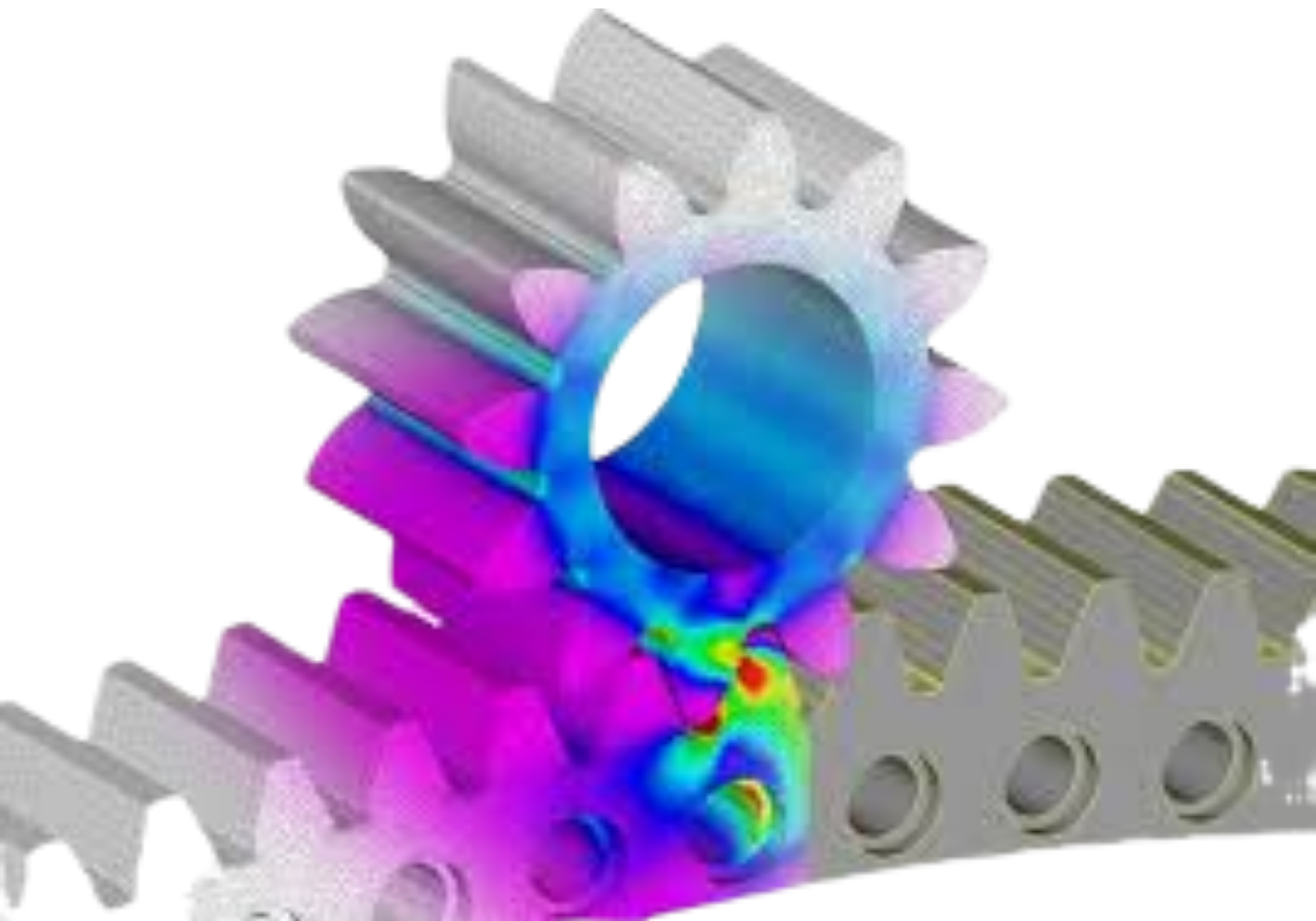 Schwarzes LKW-Getriebe auf gelbem Metallständer, weisser Hintergrund.