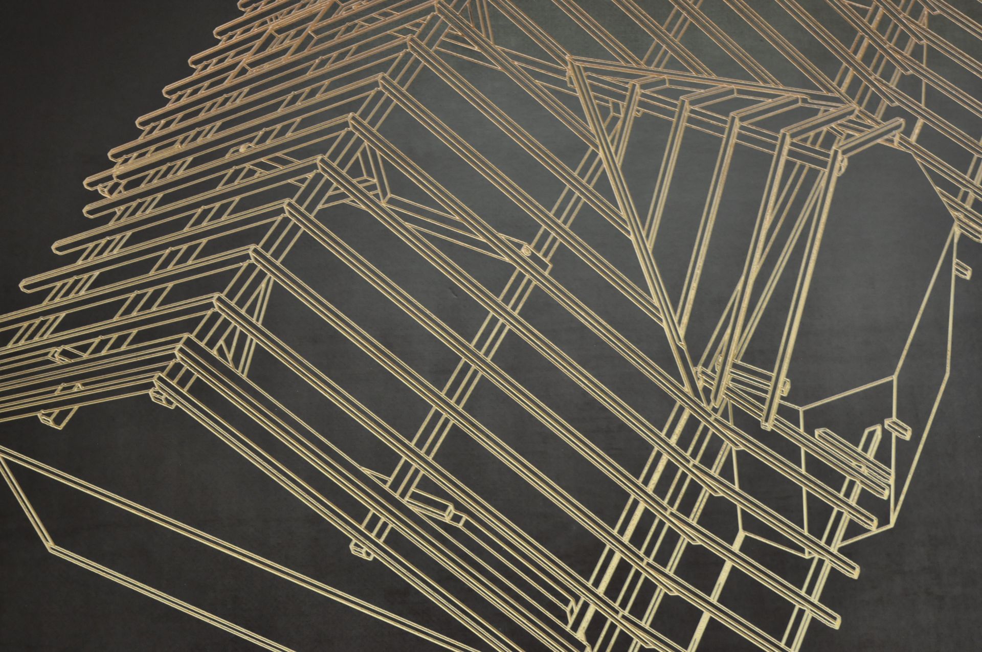 A black and gold drawing of a roof structure
