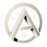 Logotipo circular blanco con la letra 