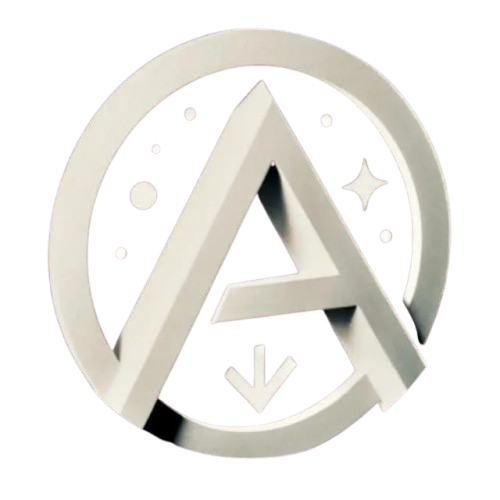 Logotipo circular blanco con la letra 