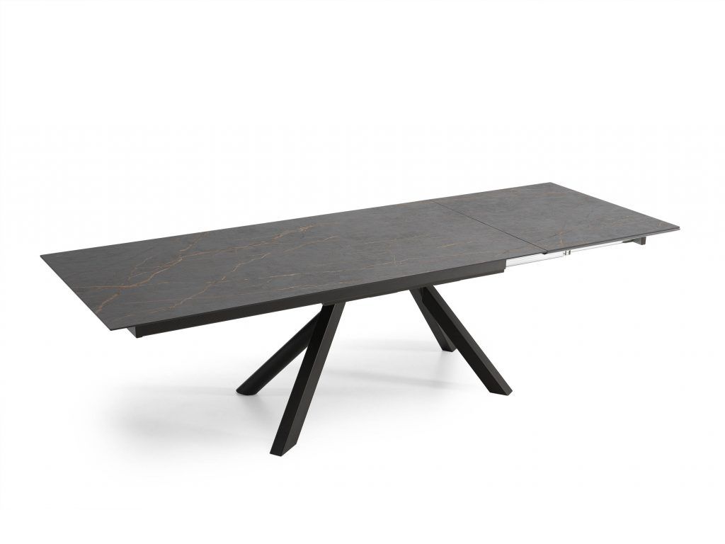 Table extensible Alps à allonge PLateau et allonges DEKTON 8mm Groupe1,2 Graphite Pieds métal F22 Gris kaki Pure Designs Au Logis Ameublements