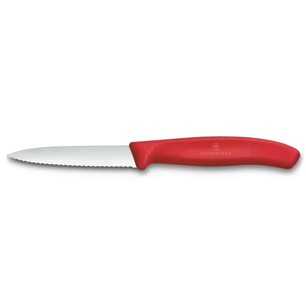 Swiss Classic, couteau d’office, 8 cm, tranchant denté rouge chili Victorinox Au Logis Ameublements