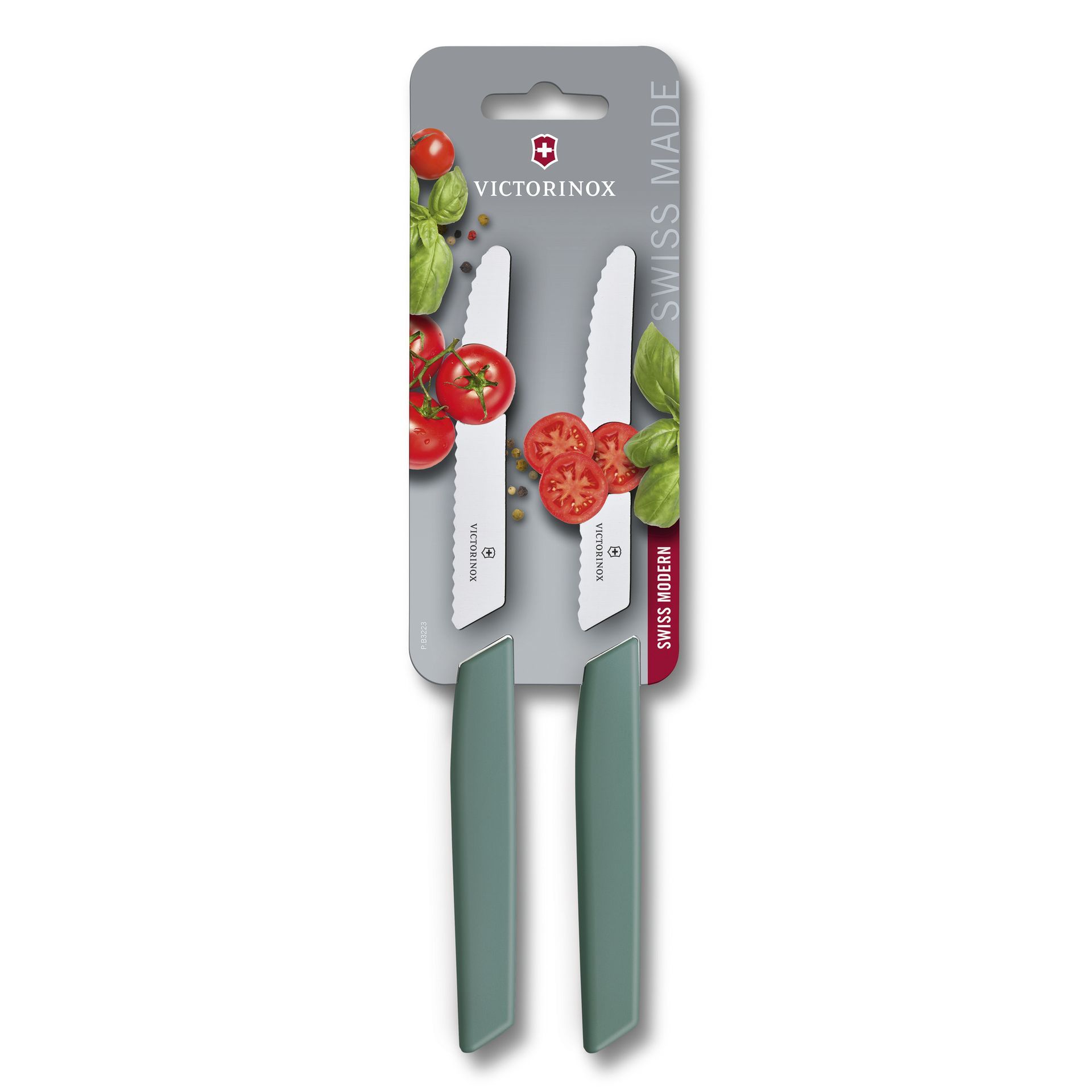 Swiss Modern, Tomato & Table Knife, 2Pcs, 11cm , Wavy, Sage, Blister Victorinox Au Logis Ameublements
