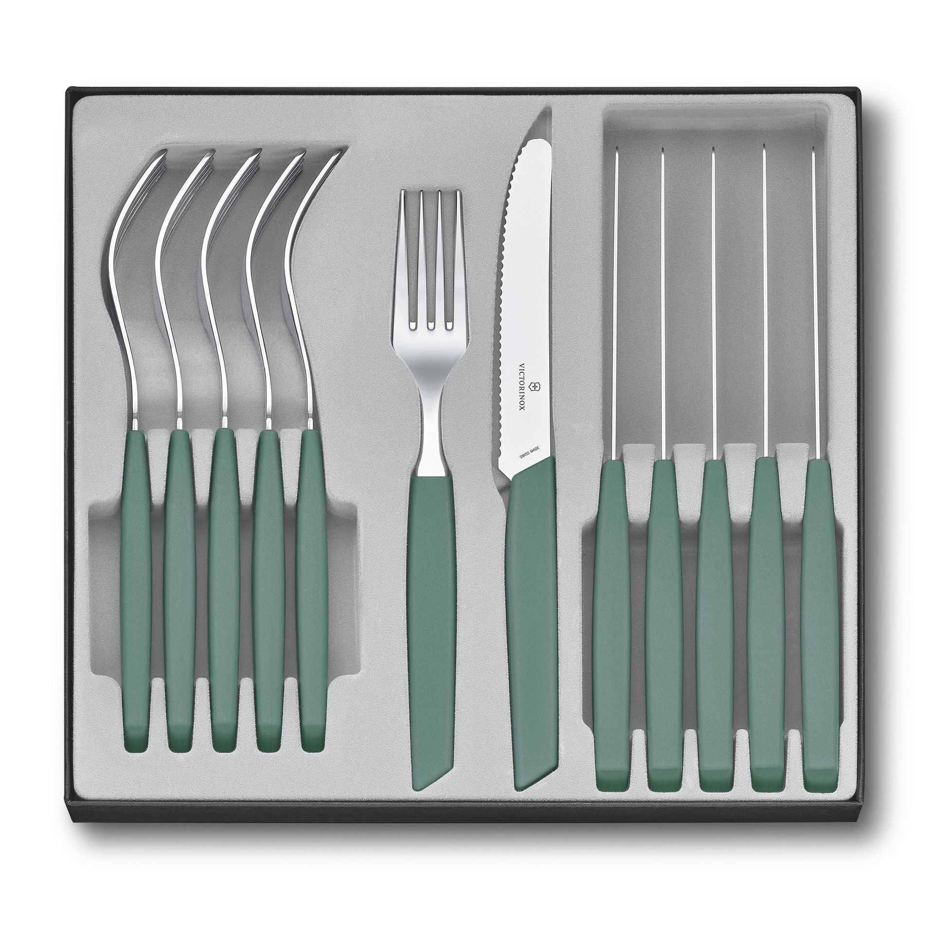 Ménagère Swiss Modern, Table Set (Tomato Knife), 12pcs, 11cm, Wavy, Sage Victorinox Au Logis Ameublements