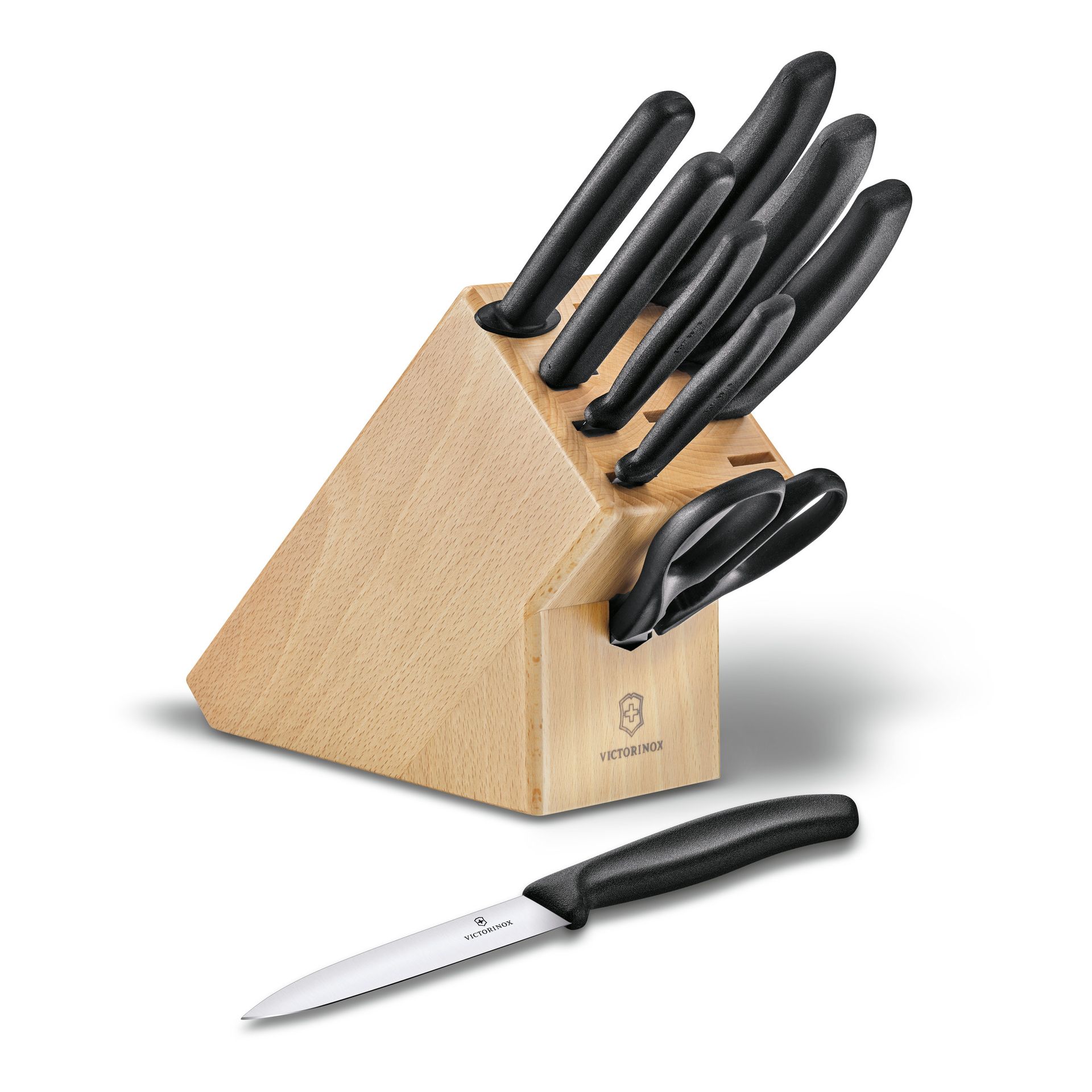 Bloc porte-couteaux Swiss Classic, 9 pièces, bois de hêtre, garni Victorinox Au Logis Ameublements