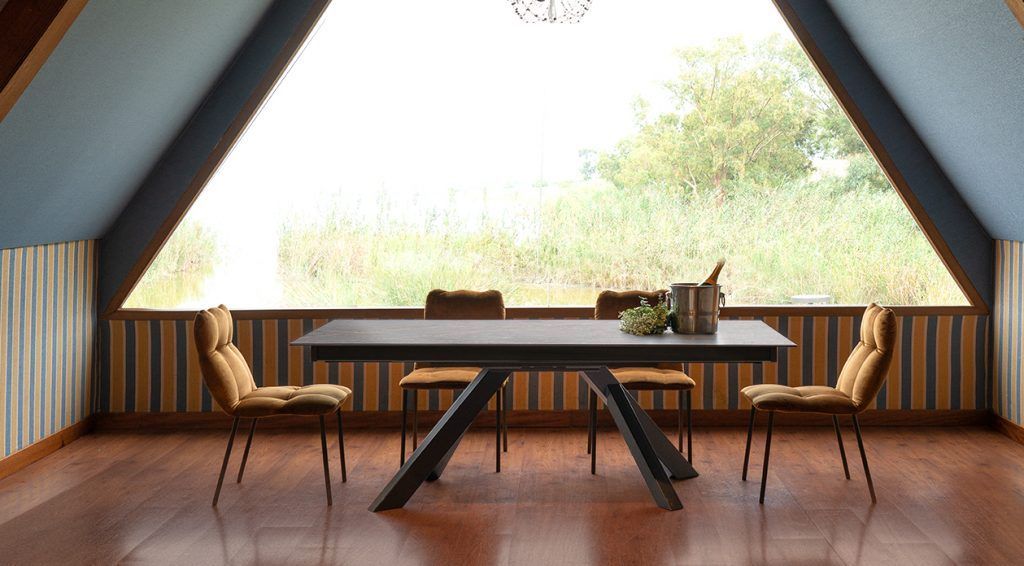 Table extensible Alps à allonge PLateau et allonges DEKTON 8mm Groupe1,2 Graphite Pieds métal F22 Gris kaki Pure Designs Au Logis Ameublements