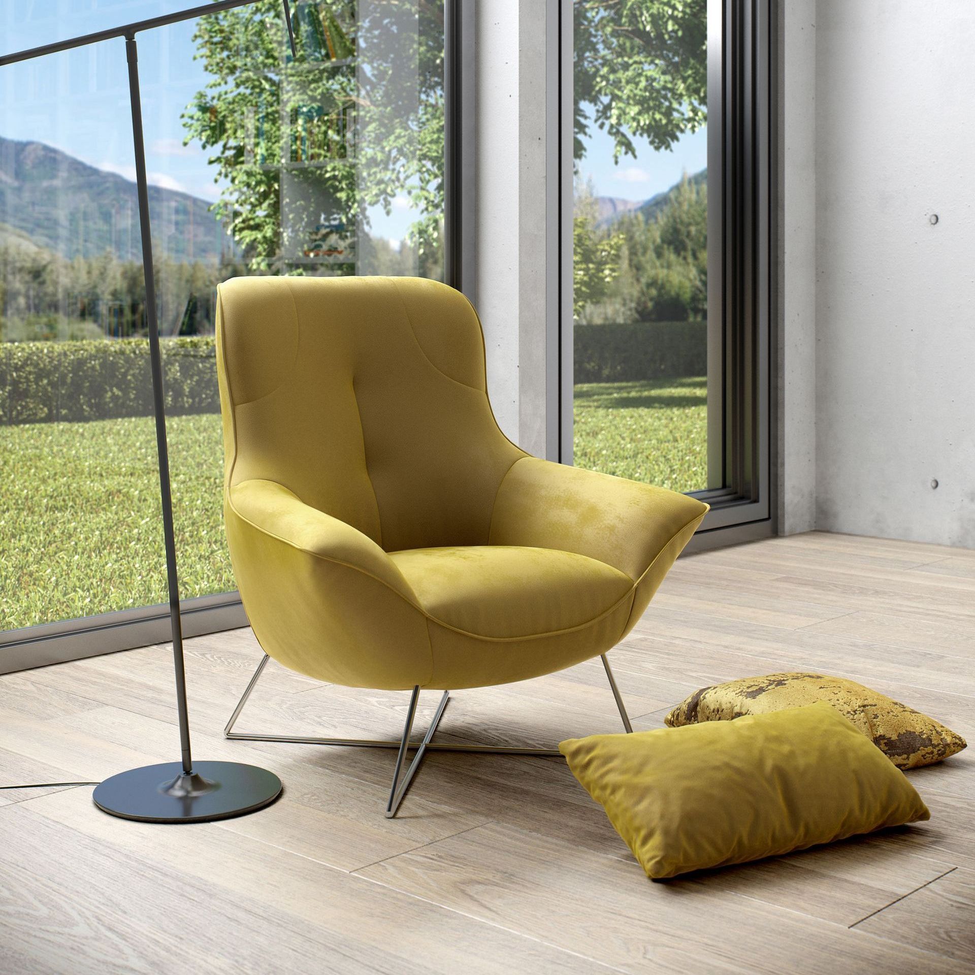 Fauteuil Rico King tissu Velluti gold Rom