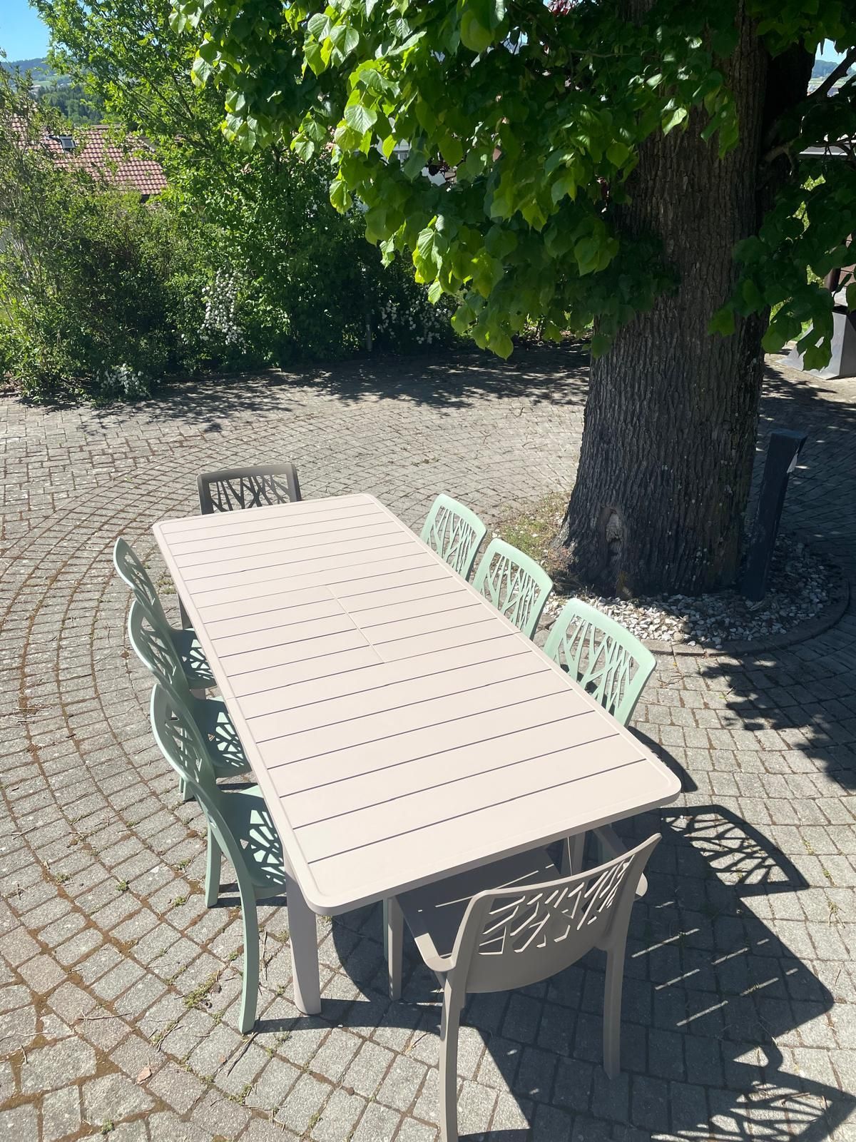 Table Cannes extensible + Chaise Végétal + Fauteuil Végétal Grosfillex Au Logis Ameublements