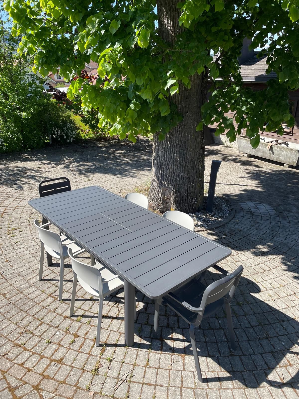 Table extensible Cannes + Fauteuil Cannes Grofillex + Fauteuil Dome 265 Pedrali Au Logis Ameublements