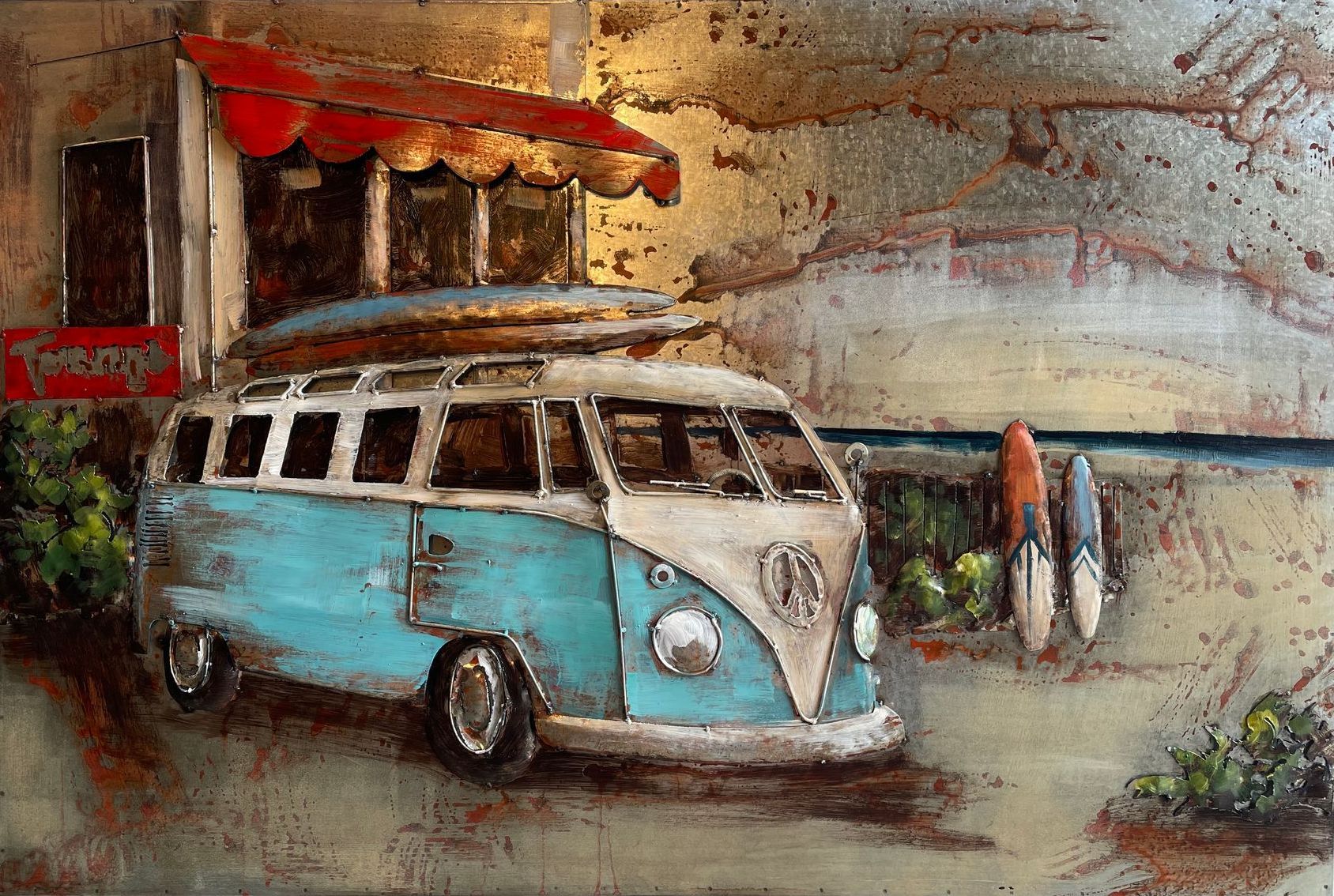 Cadre métal 3D Bus et planches de surf  Au Logis Ameublements