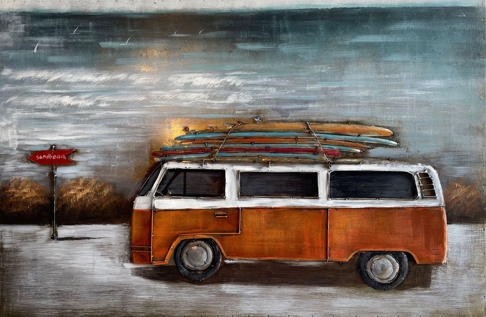 Cadre métal 3D Bus avec planches de surf Au Logis Ameublements