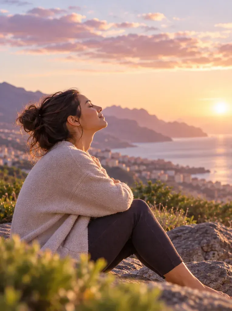 Mujer descansando frente al mar para ilustrar cómo gestionar la ansiedad en vacaciones