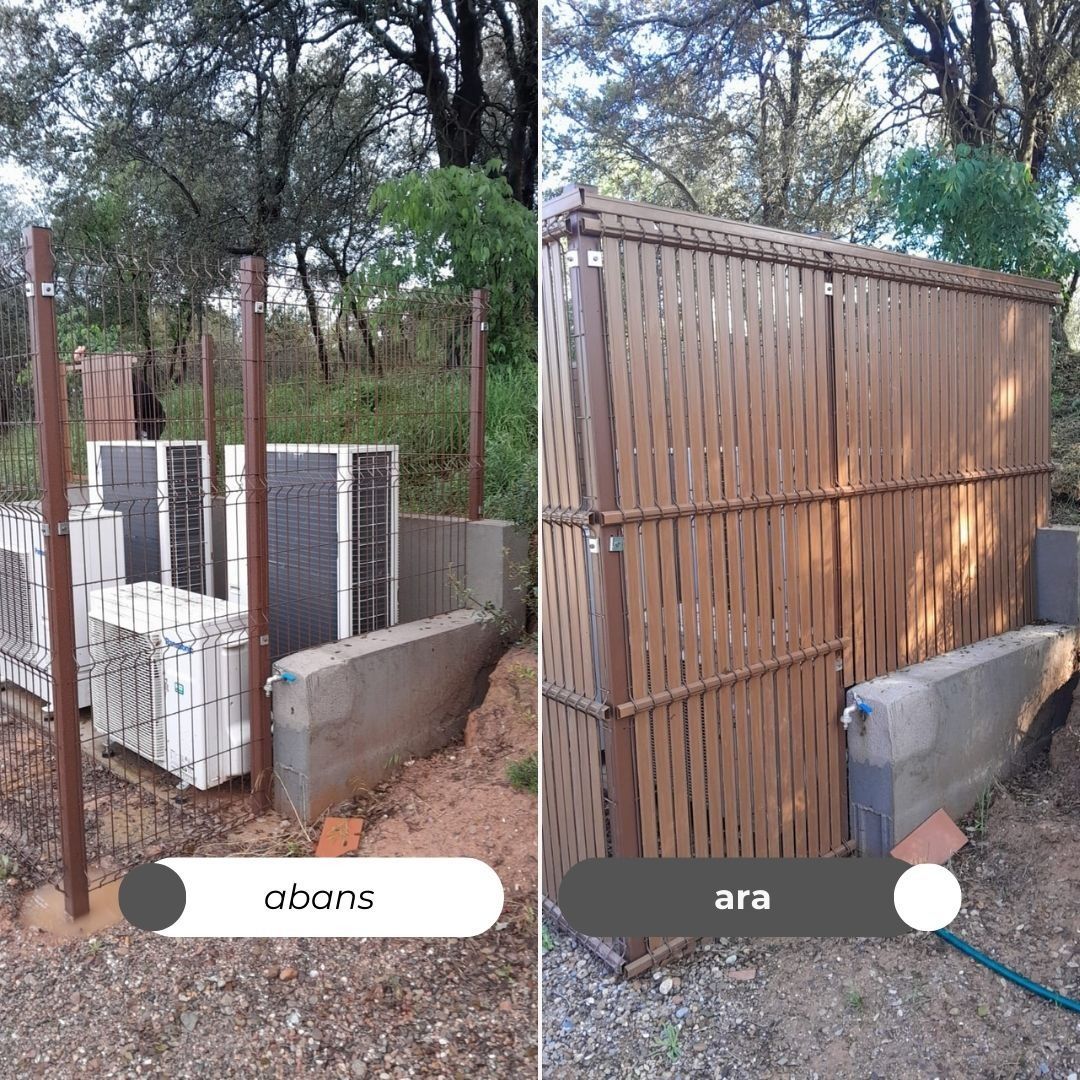 Una foto de antes y después de una valla de madera.