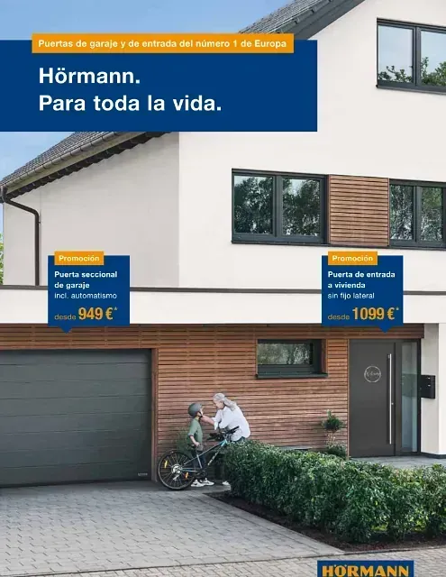 Un anuncio de puertas de garaje Hormann en español.