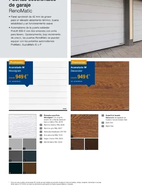Una imagen de una puerta de garaje con un precio de 940 euros.