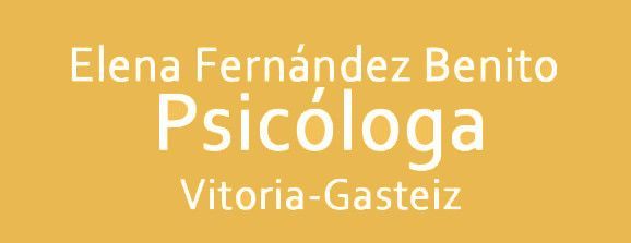 Un fondo amarillo con texto blanco que dice Elena Fernández Benito Psicóloga Vitoria-Gasteiz.