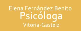 Un fondo amarillo con texto blanco que dice Elena Fernández Benito Psicóloga Vitoria-Gasteiz.