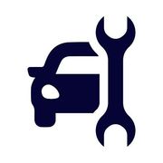 Tummansininen auto- ja jakoavainkuvake, joka viittaa auton korjaukseen tai huoltoon