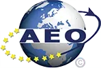 El logotipo de aeo es un globo terráqueo con una flecha alrededor.