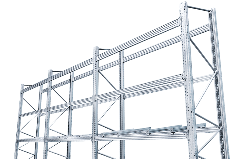 Una estructura de metal con un fondo blanco y algunos estantes sobre ella.
